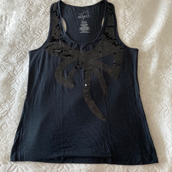 Miley Cyrus & Max Azria Tops - NWOT black halter top size XL with sequin bow design
